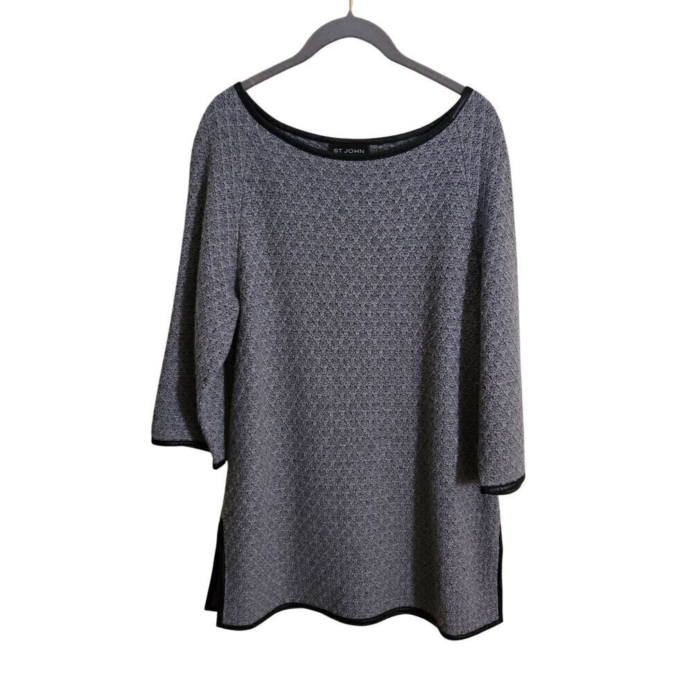 St. John Exclusively For Nordstrom Wool Blend Leather Trim Tunic Sweater Size S